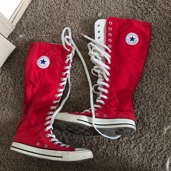 red knee high converse